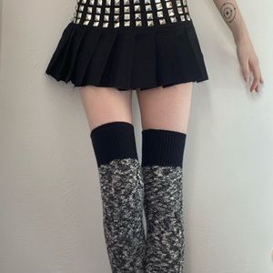 BLACK WHITE SWEATER KNIT THIGH HIGH OVER KNEE STOCKING SOCKS